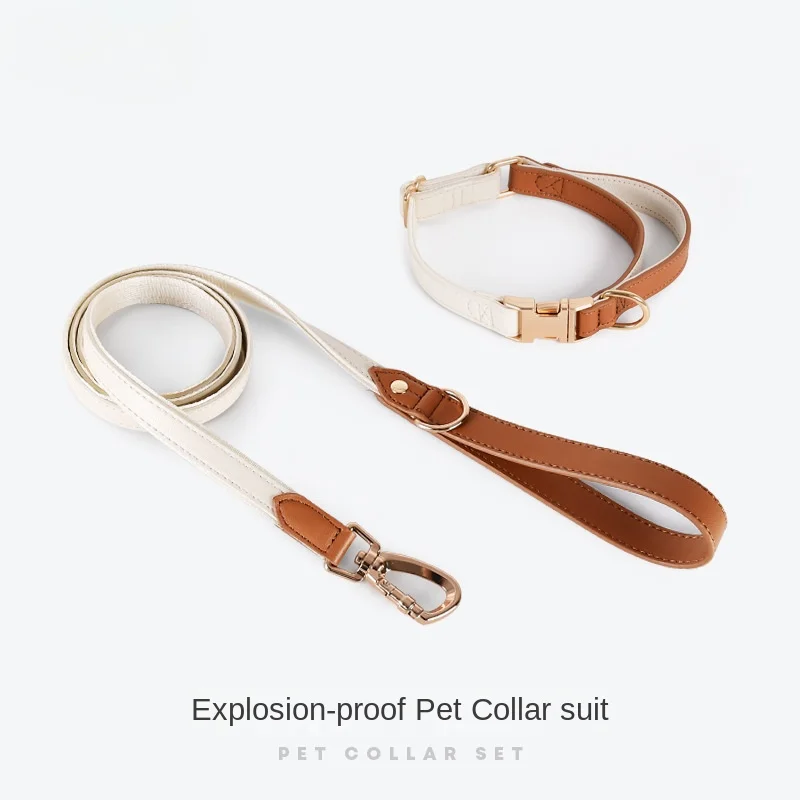 Fashion High-Grade Leather Pet Hand Holding Rope Dog Adjustable Necklet Set Medium Large Dog Puppy Supplies Pets Accessories