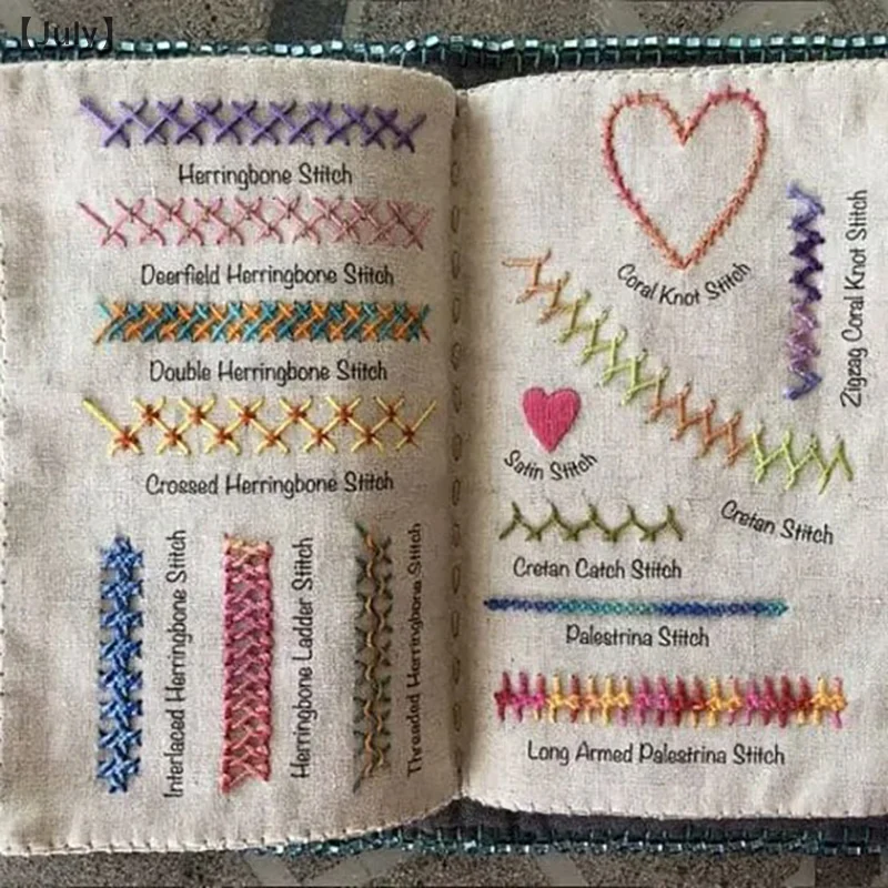 Imitacja lnu DIY Książka do ściegów Zwiększ swoje umiejętności rzemiosła Przenośna książka do haftu z nazwą ściegu do haftu