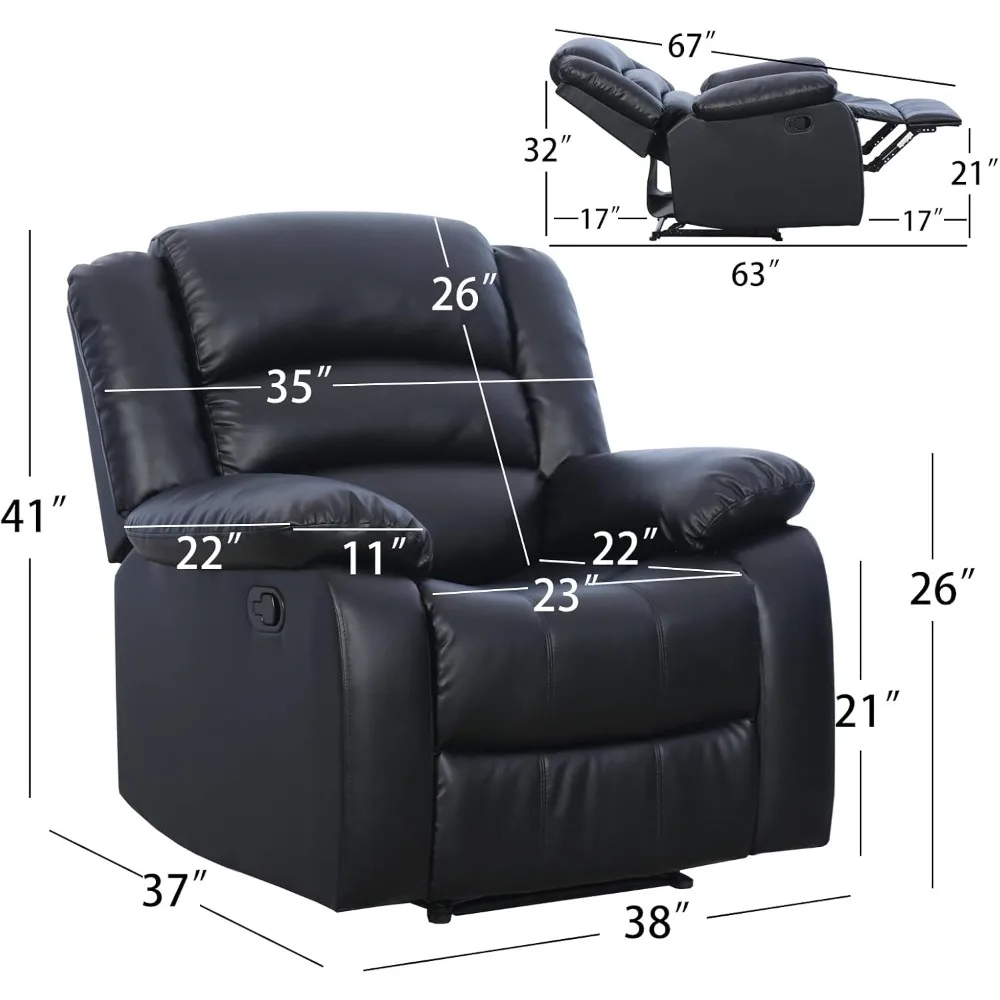 Recliner Chair with Overstuffed Arm and Back, Breathable Faux Leather Manual Reclining Chairs, Living Room Single Sofa Recliners