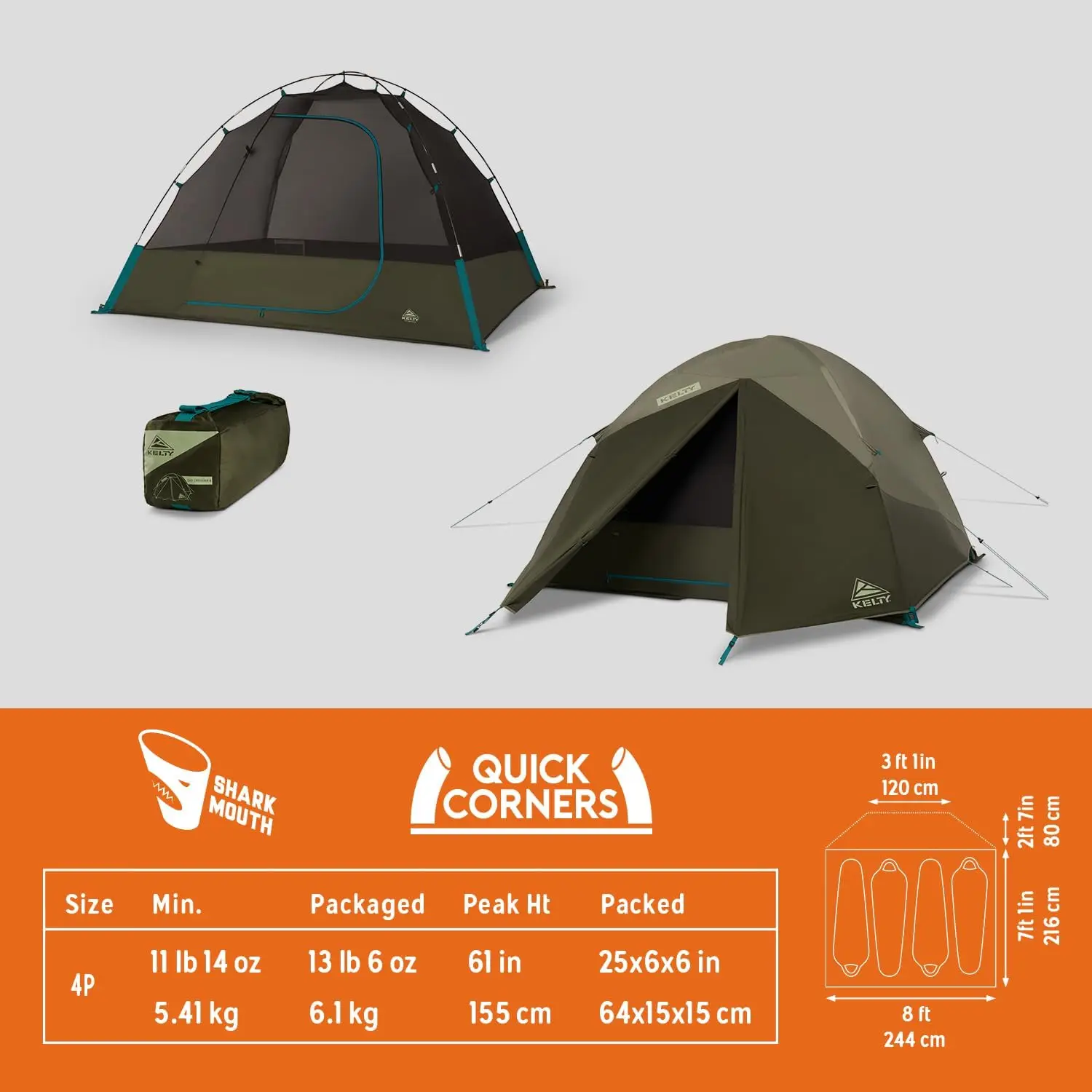 Camping Tent for 4 - 6 Persons, Blackout Fabric, Black Color, Interior Light Diffusing, PFAS Free