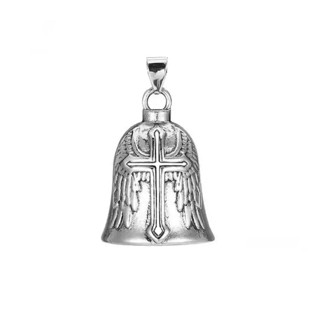 3D Design Motorcycle Guardian Bell Retro Wing Design Cross Pendant Bell Punk Style Alloy Biker Good Luck Charm Daily Wear