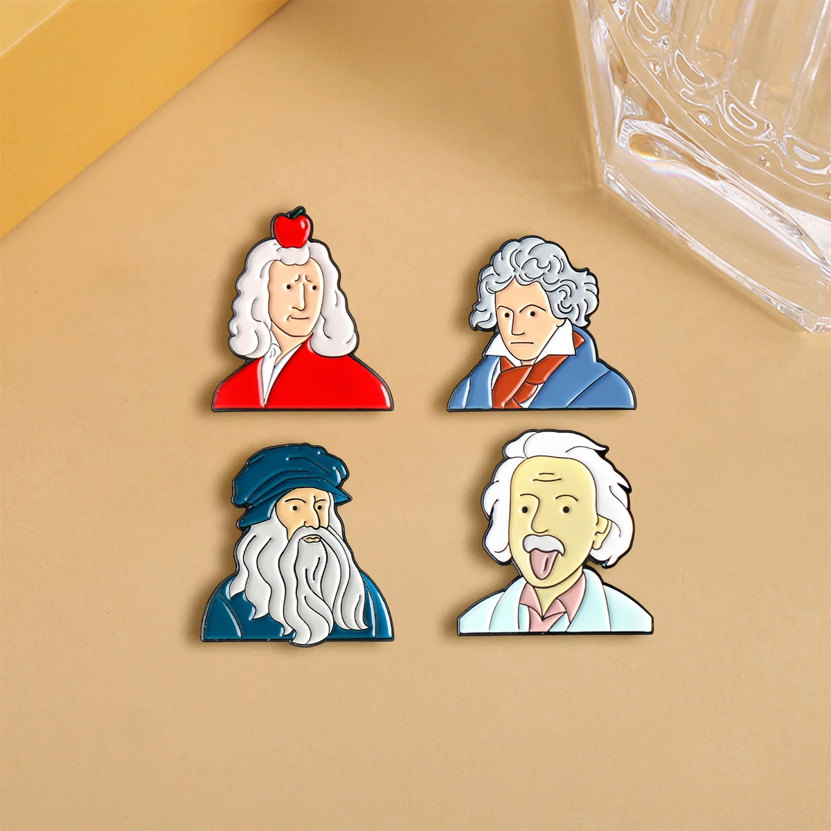 4Pcs Cartoon History Celebrity Enamel Brooch Cute Funny Newton Einstein Metal Badge Lapel Pin Clothing Accessories Jewelry Gifts image 4