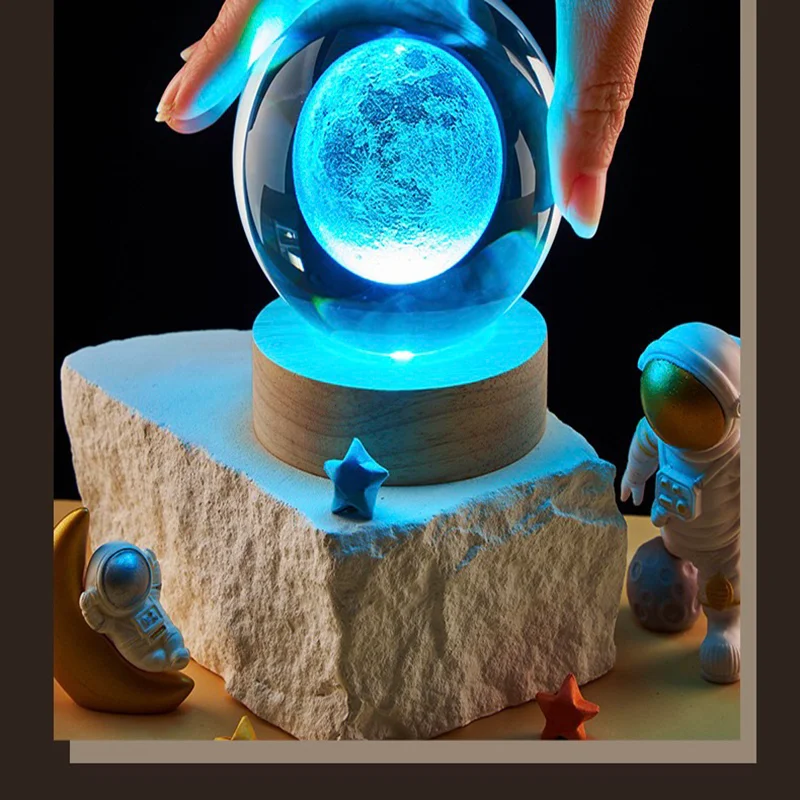 1Pc Crystal Colored Ball Luminous Glass Decoration Sphere Creative Gifts USB with Base Astronomy Souvenirs Home Decoration Orn