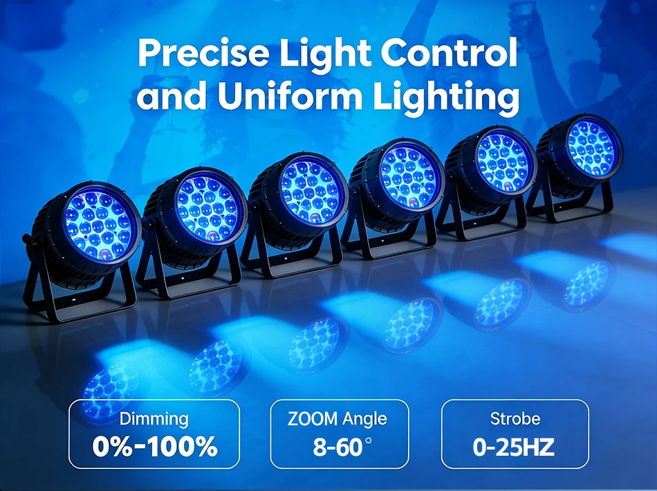 aicpose Aluminium 19x15W LED RGBW 4in1 Wash Beam Zoom Effekt Par-Scheinwerfer Stroboskop DMX Musik DJ Disco Bühne Weihnachtsbeleuchtung Hintergrund – Detail 4