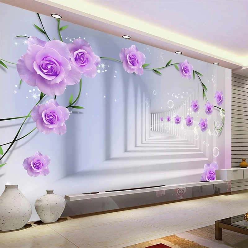 Custom Mural self-adhesive Wallpaper 3D Space Rose Flower Embossed Living room TV background wall bedroom restaurant study Hotel