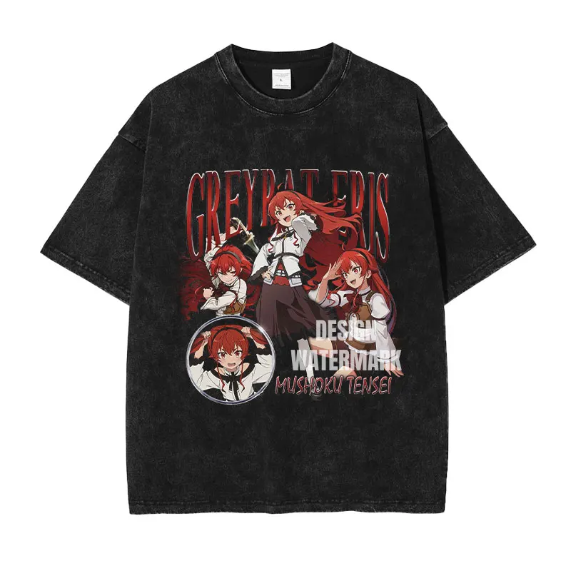 

Футболки с изображением аниме M-Mushoku Tensei, винтажная потертая футболка с мангой Greyrat Eris, футболка Roxy, топы Sylphiette, футболки из 100% хлопка