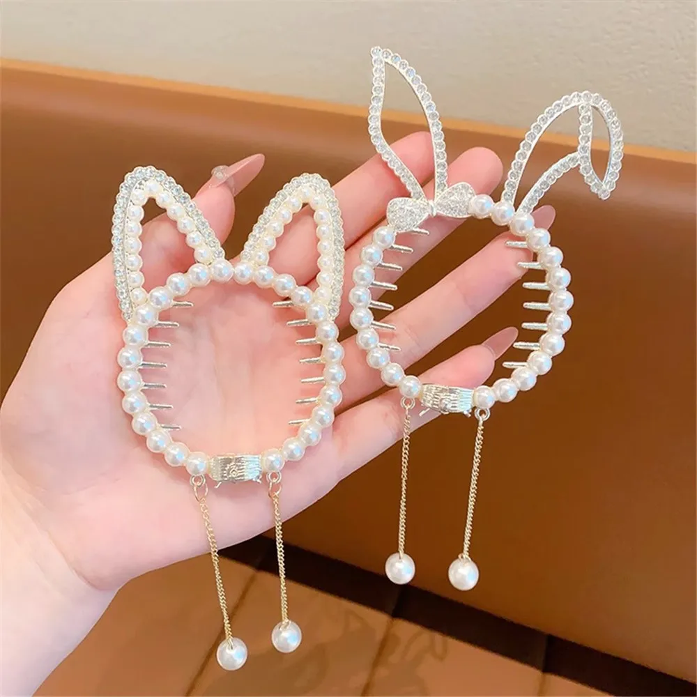 Wecute Shiny Angel Wing Animal Ears Hair Clip Elegant Tassel Pearl Hairpins Ponytail Bun Headband For Women Girl Hair Accessorie