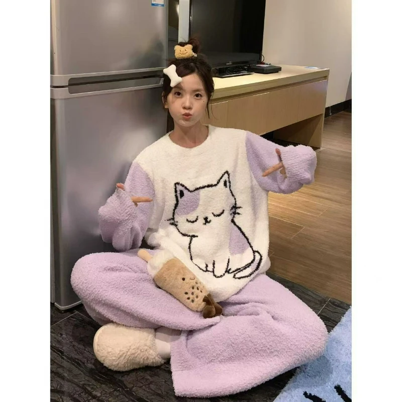 

New Fashion Cartoon Doll Bear Sweet Girl Thickened Home Wear Set Cute and Laid-back Style Pajama for Girls 2026 Autumn/winter