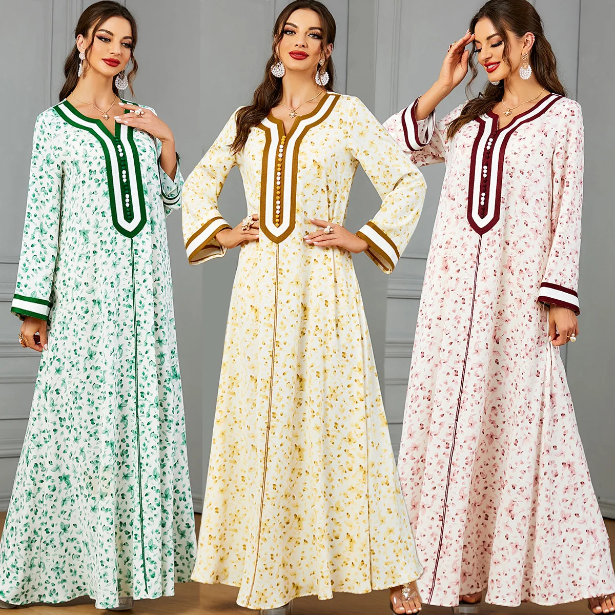 

Eid Mubarak Ramadan Embroidery Printed Abaya Muslim Women Maxi Dress Turkey Dubai Kaftan Islamic Arabic Party Femme Gown Morocco