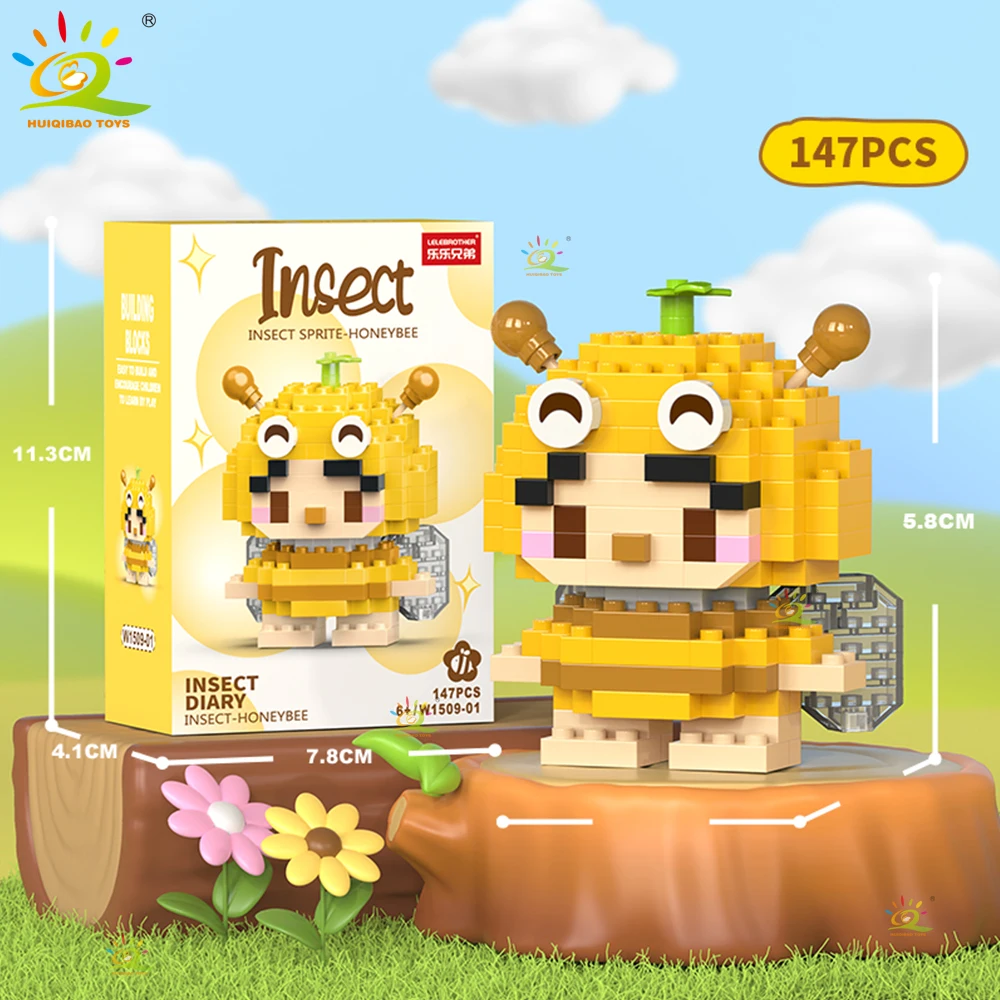 HUIQIBAO Mini Leuke Insect Micro Bouwstenen 3D Diamant Model BEE Slak Baksteen DIY Stad Bouw Speelgoed voor Kinderen Kid Gift