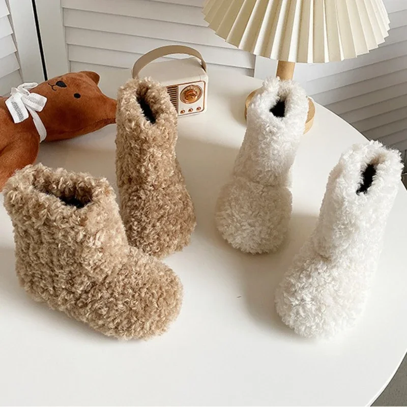 

Зимние детские плюшевые сапоги, классические теплые ботильоны на меху для девочек, повседневные модные детские мягкие хлопковые сапоги, универсальные пушистые волосатые сапоги