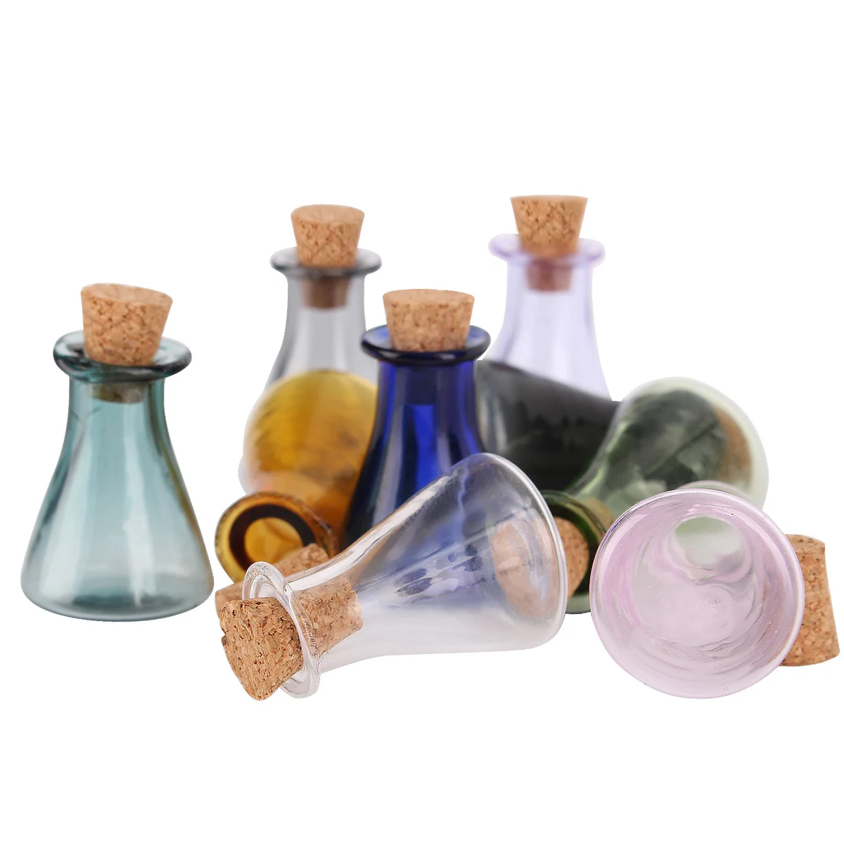 9pcs Cute Colored Miniature Flask Glass Bottles with Cork Stopper Small Vials for Dollhouse Decoration DIY Crafts