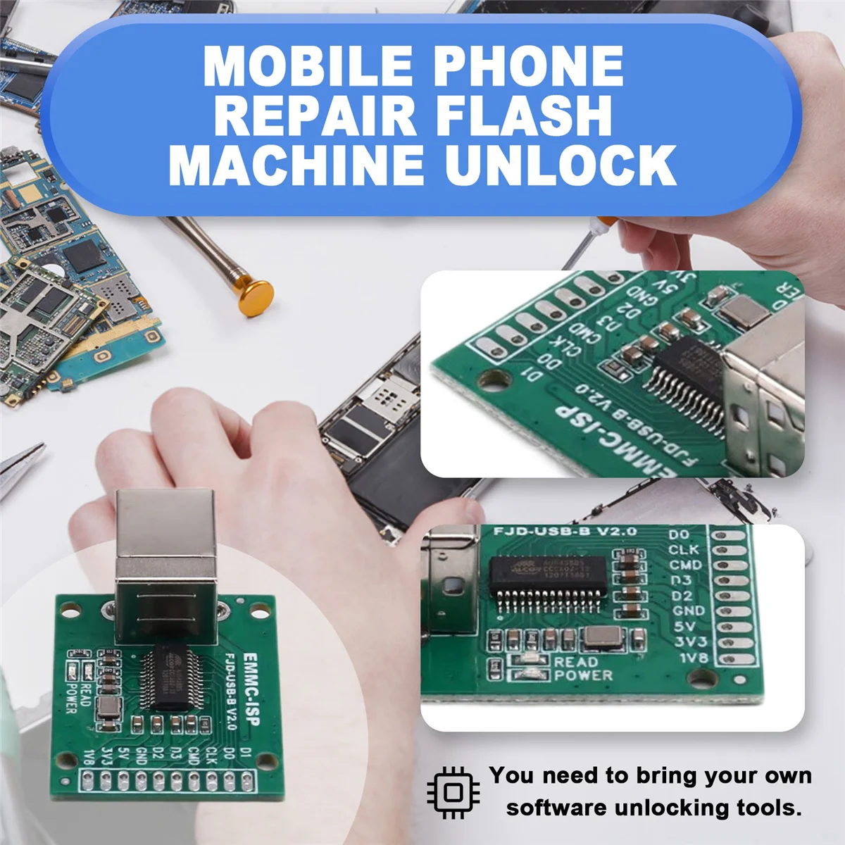 Hot Sale EMMC-ISP Flying Line Artifact Tool USB-B Type Communication AU6438BS Mobile Phone Repair Flash Machine Unlock