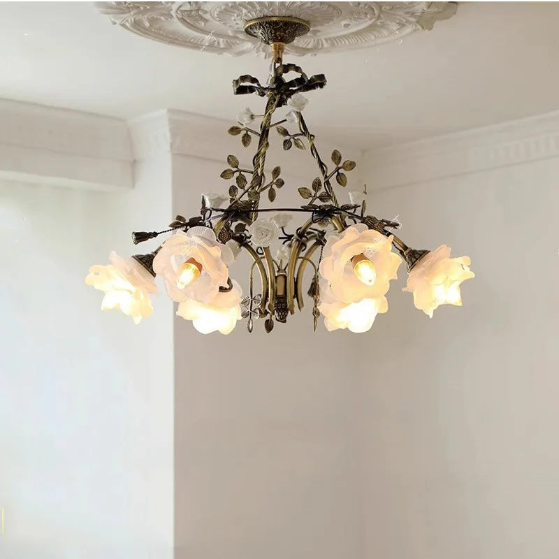 

French classical all-copper romantic retro pastoral flowers light luxury living room bedroom lamps dining room chandelier 2025