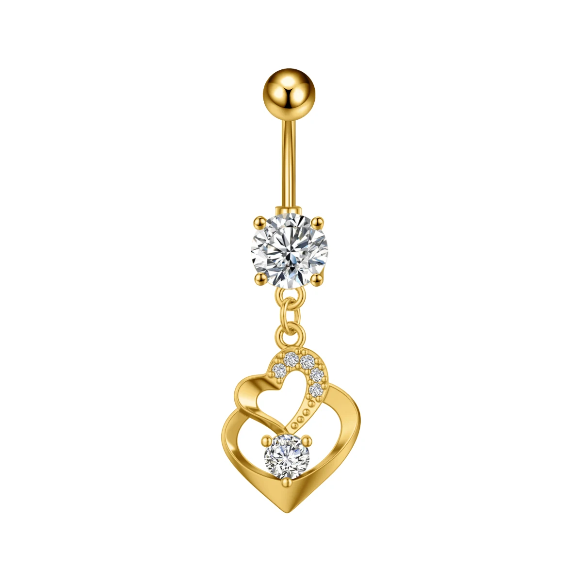 Crown Heart Dangled Belly Button Rings with Butterfly Drop