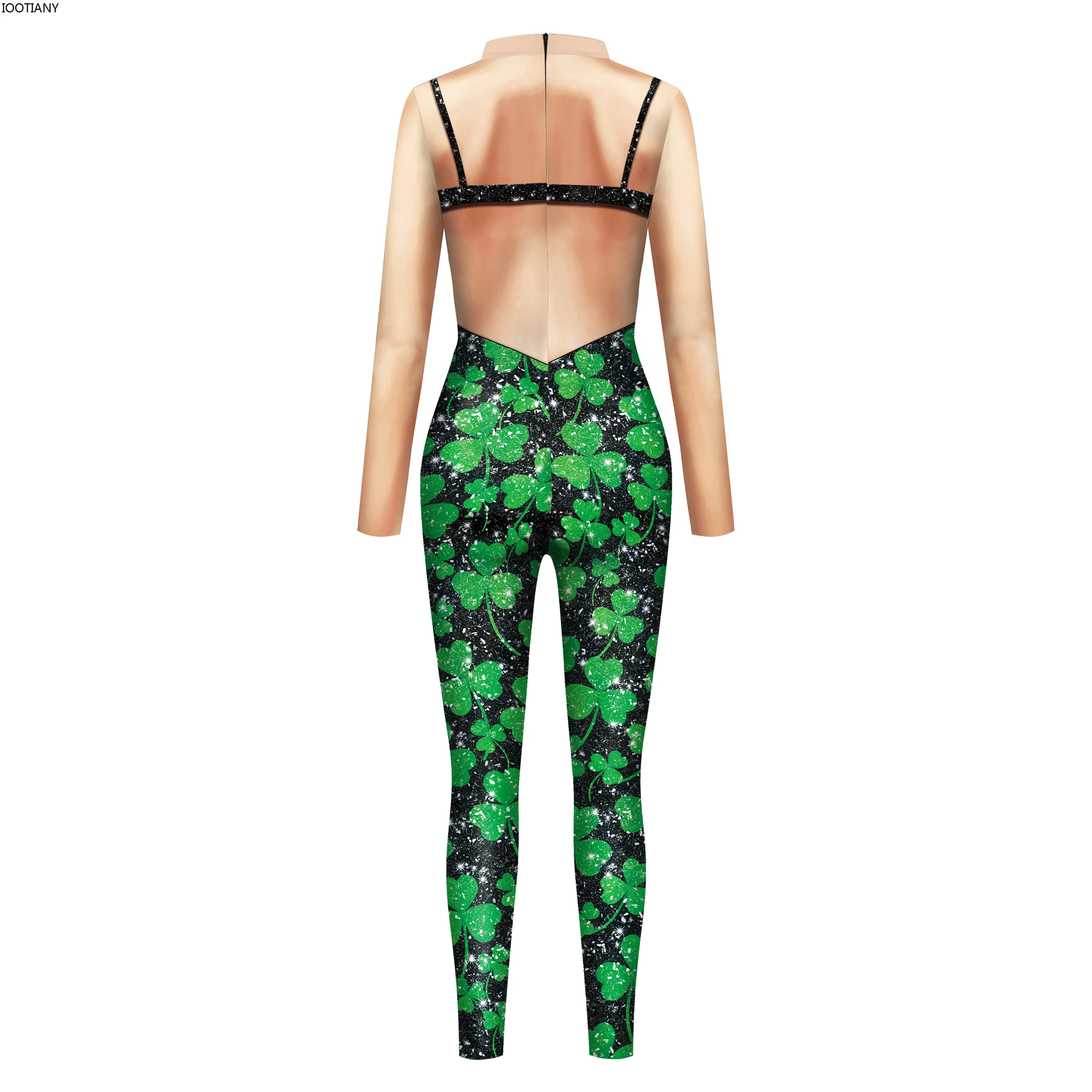 IOOTIANY St Patrick's Day Bodysuit Shamrock Digital Printed Jumpsuit Irish Green Parade Performance Catsuit Party Zentai Suit