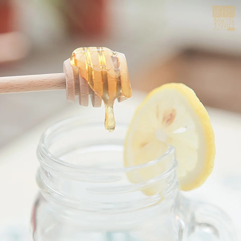 

2pcs Wooden Honey Dipper Sticks Deep Grooved Syrup Stirrer For Honey Jar Container Drizzle Chocolate Caramel Molasses Kitchen
