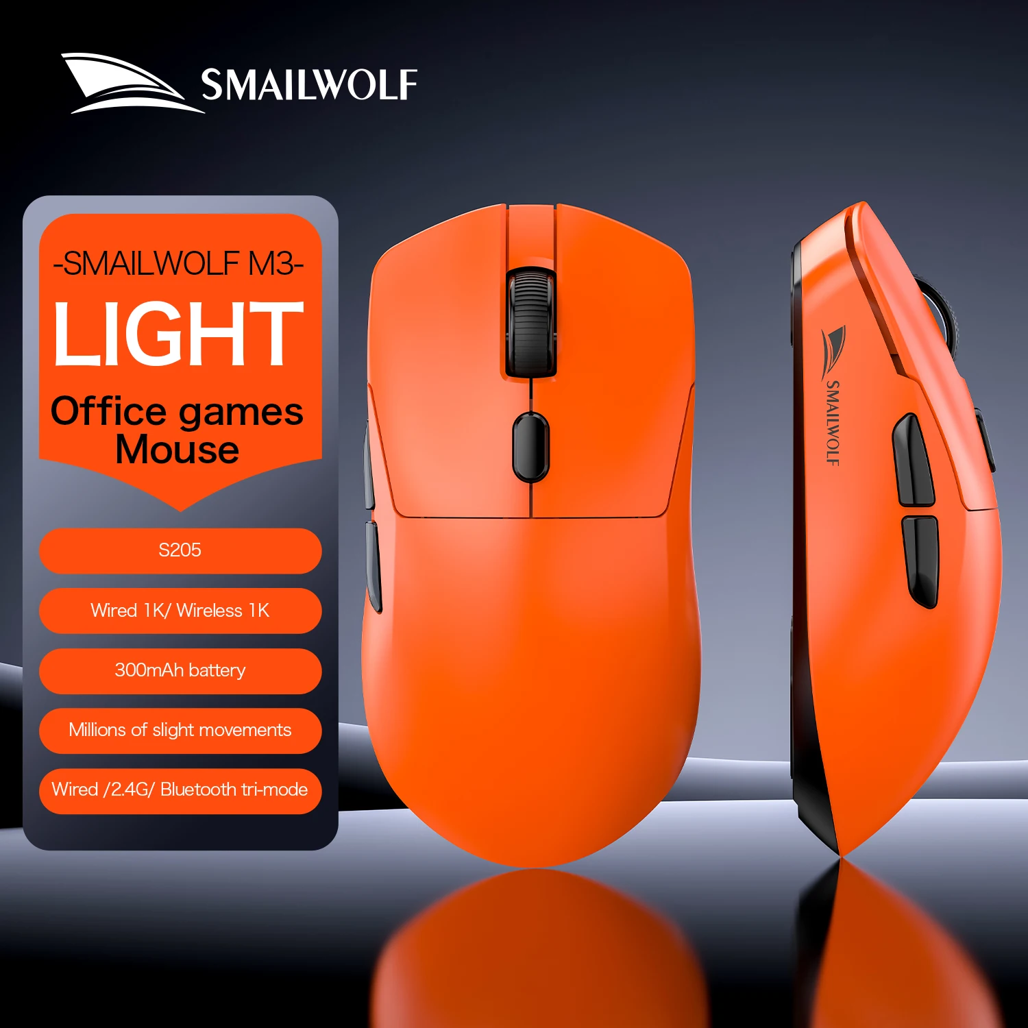 SMAILWOLF M3 PRO Kabellose Bluetooth-Maus mit drei Modi, E-Sport-Gaming-Maus für Laptop und Desktop, PAW3311, kabelgebunden, leicht, für FPS-Spiele