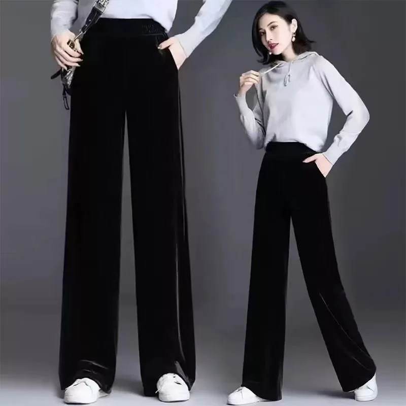 

2025 New Loose Tube With Draped High Waist, Casual Versatile Long Pants, Fleece Lined Velvet Wide-Leg Pants For Women, Autumn