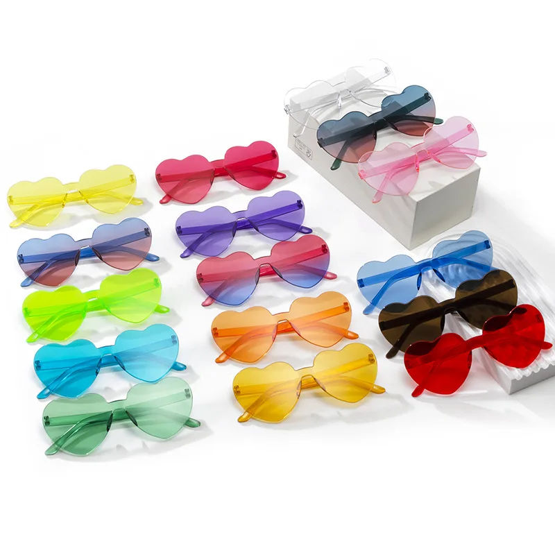 Gafas de sol con forma de corazón para niños, lentes de sol sin marco, color caramelo, personalidad del océano, 2023, envío gratis