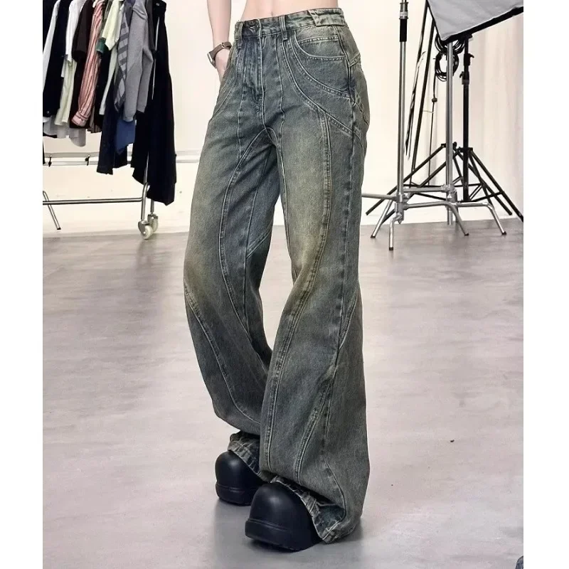 

New Design Denim Wide Leg Pants High Waist Fashion Full Length Jeans Show Thin Classical Trousers Korean Retro Trend Streetwear