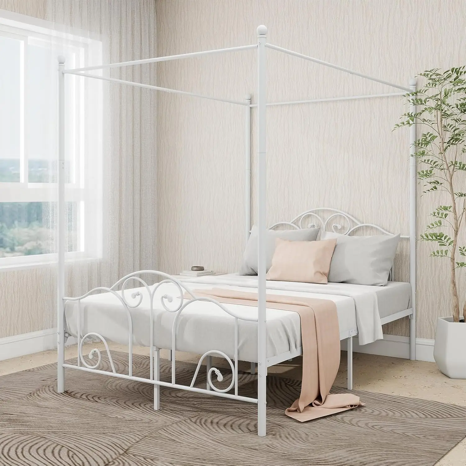 Metal Canopy Bed Frame Full Size with Headboard & Footboard, Customized