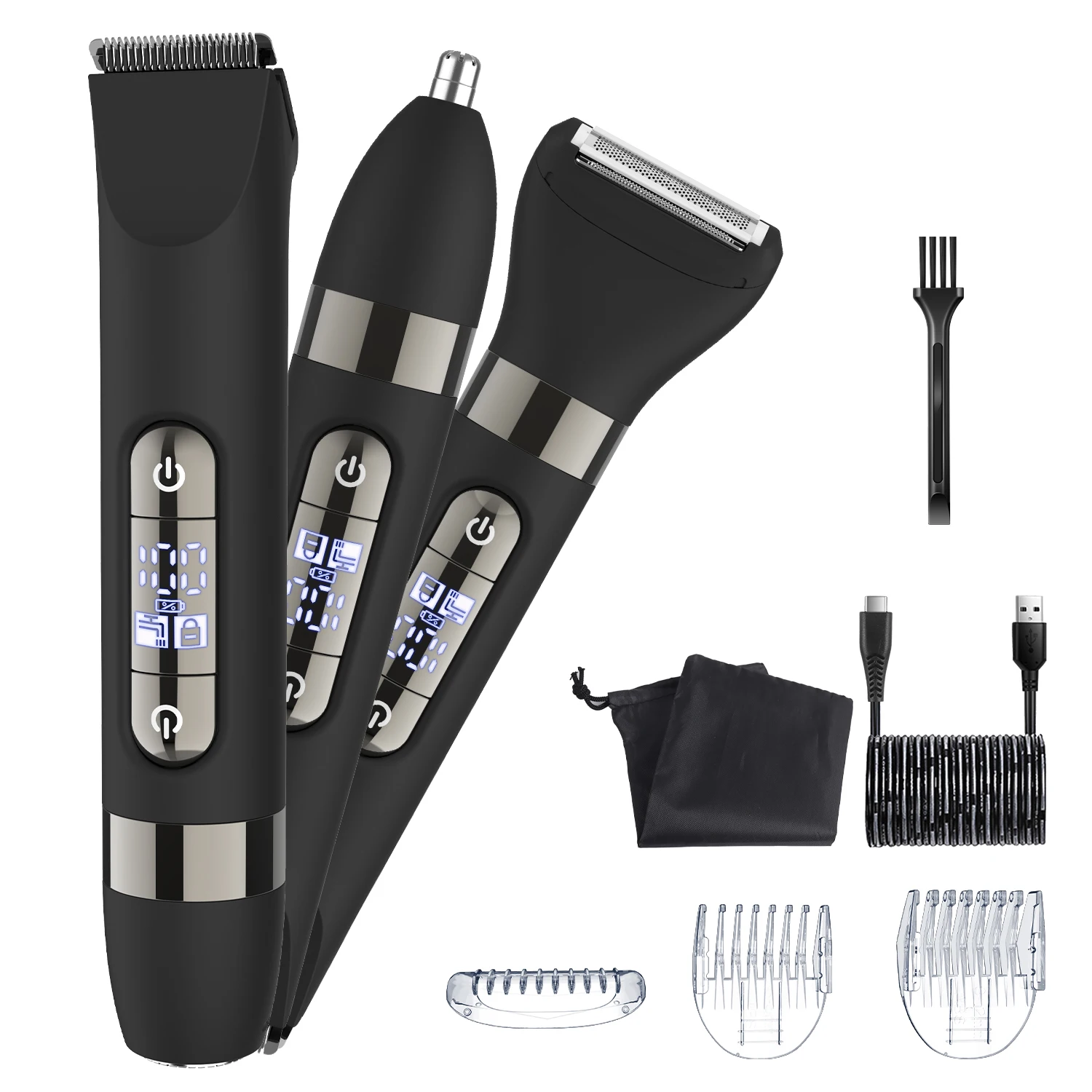 

Многофункциональный триммер Hatteker с двумя насадками, водонепроницаемый (IPX7), для влажного и сухого бритья лица, тела и зоны бикини.