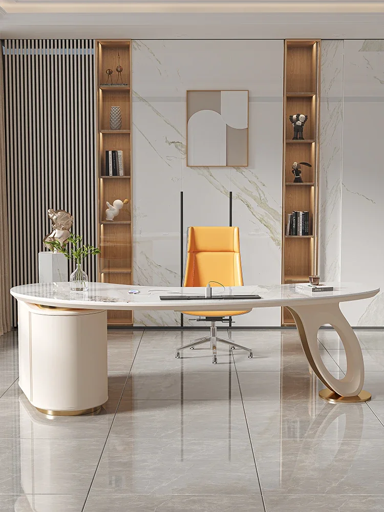 N19 Light Luxury Stone Plate Desk Desk Designer Model Home High-End Study Curved Computer Desk