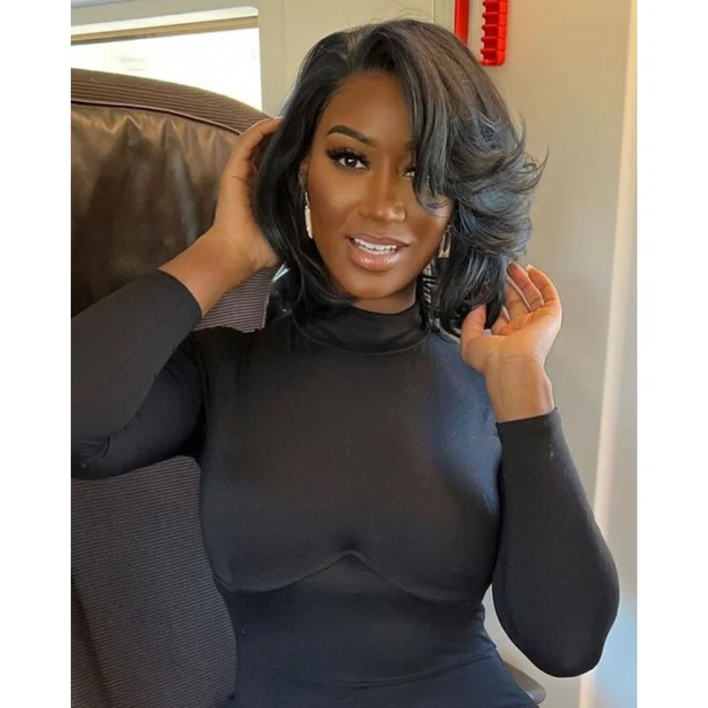 Black Curly Wigs Pre Plucked 13x4 Lace Front 100%  Hair Bob Wave Wigs