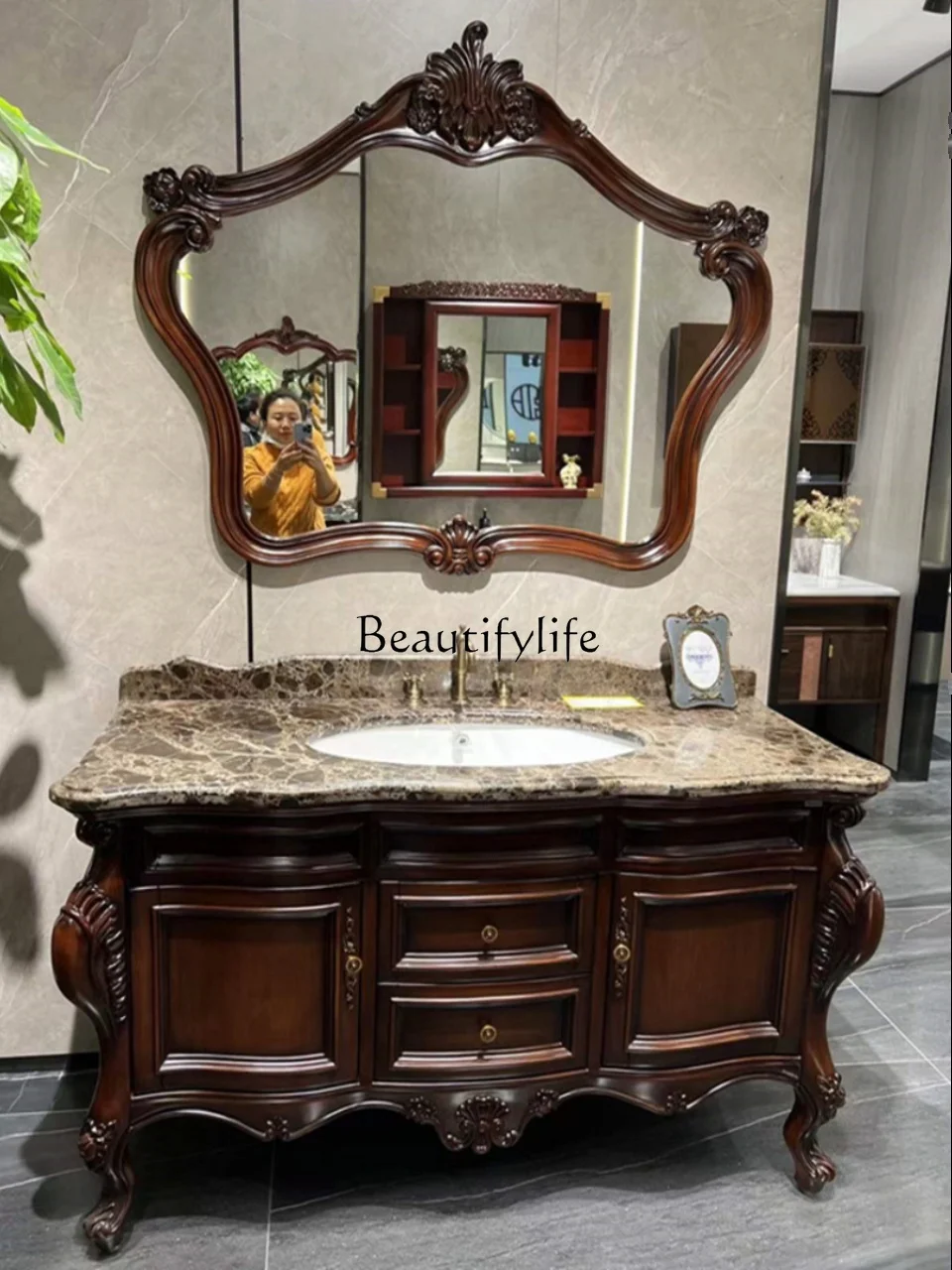 Bathroom Cabinet European Antique Oak Bathroom Cabinet Marble Washbasin American Hand Washing Basin Cabinet