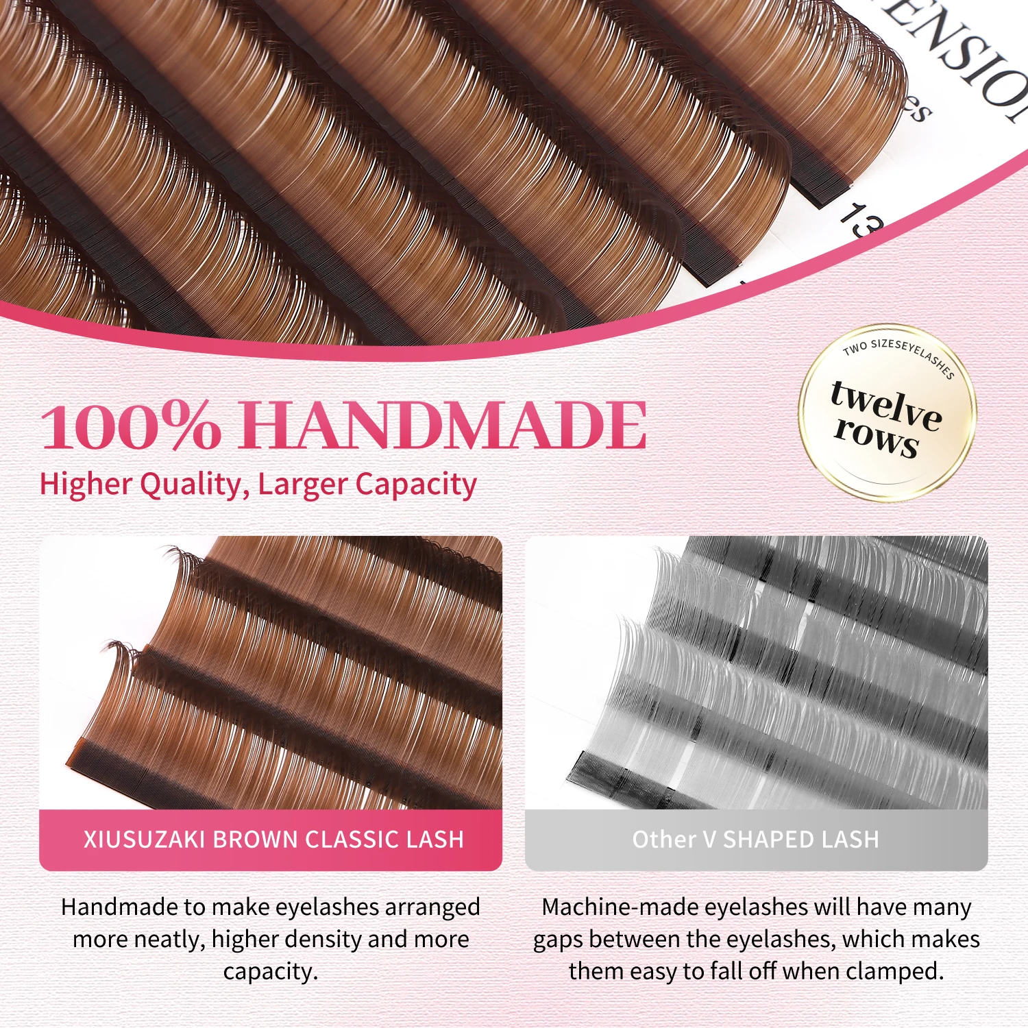 XIUSUZAKI Brown Classic Individual Eyelash Extensions Split Tips Soft Natural Light False Lash Extensions Volume Lash Supplies