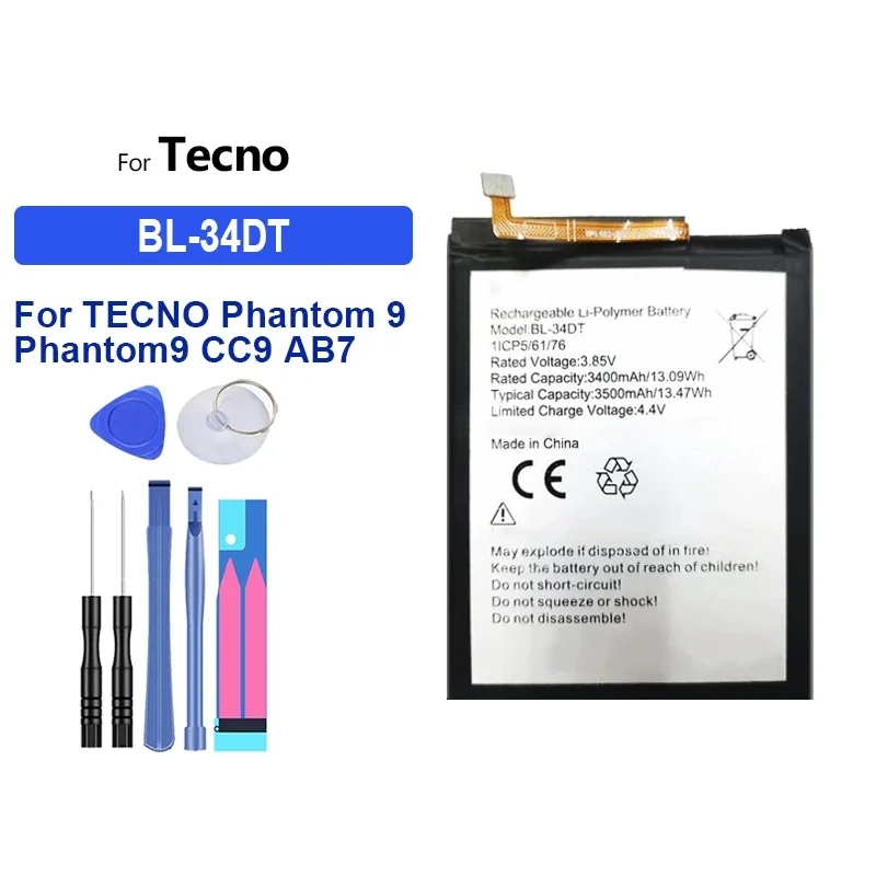 

Сменный аккумулятор BL-34DT емкостью 3400 мАч для TECNO Phantom 9 phantom9 CC9 AB7 CAMON 12 Pro camon 12 pro