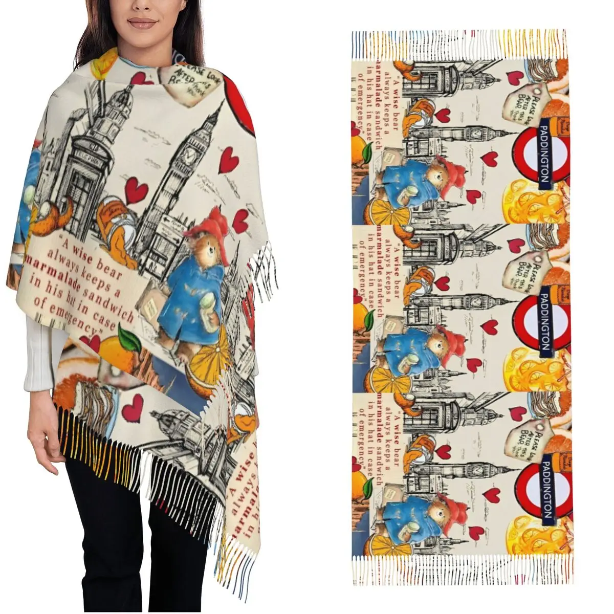 Britain Paddington Brown Bear Shawl Wraps Women Winter Large Long Scarf Cute Movie Cartoon Neckerchief Shawl Scarves