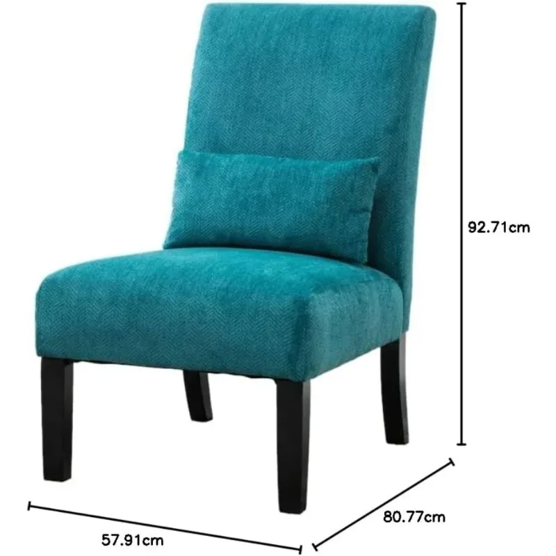 

Contemporary Accent Chair with Kidney Pillow Pisano Teal Blue Fabric Armless