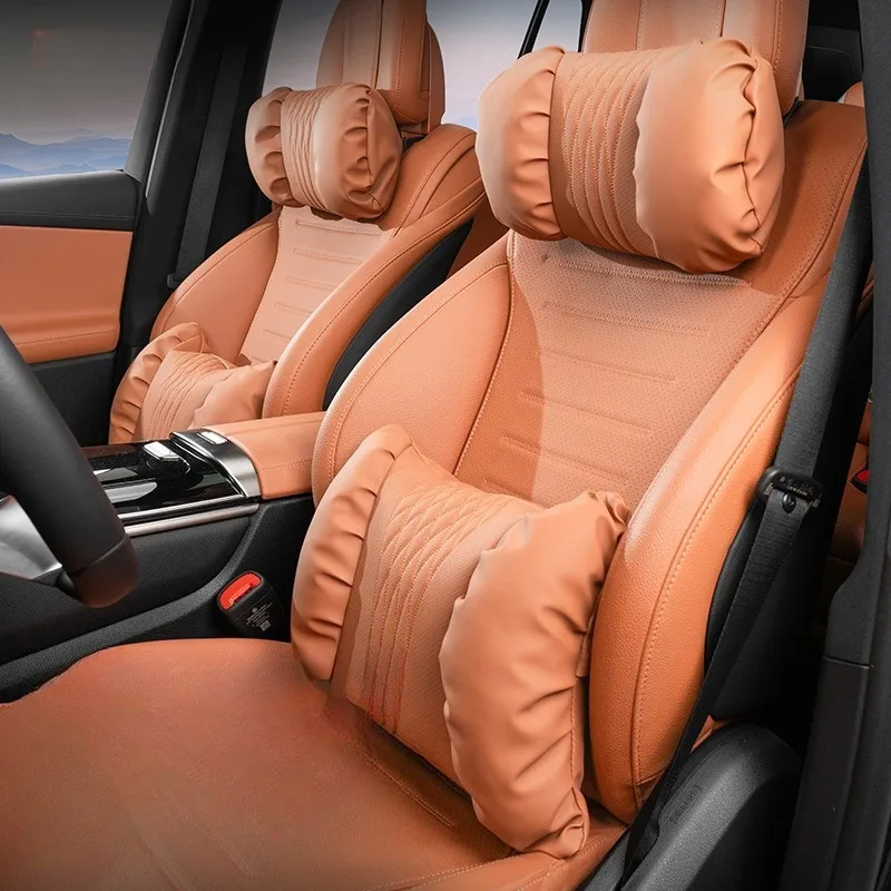 

Мягкие кожаные подушки для подголовника и поясничной опоры автомобиля, аксессуары для салона авто, удобные автомобильные подушки для шеи и поясницы