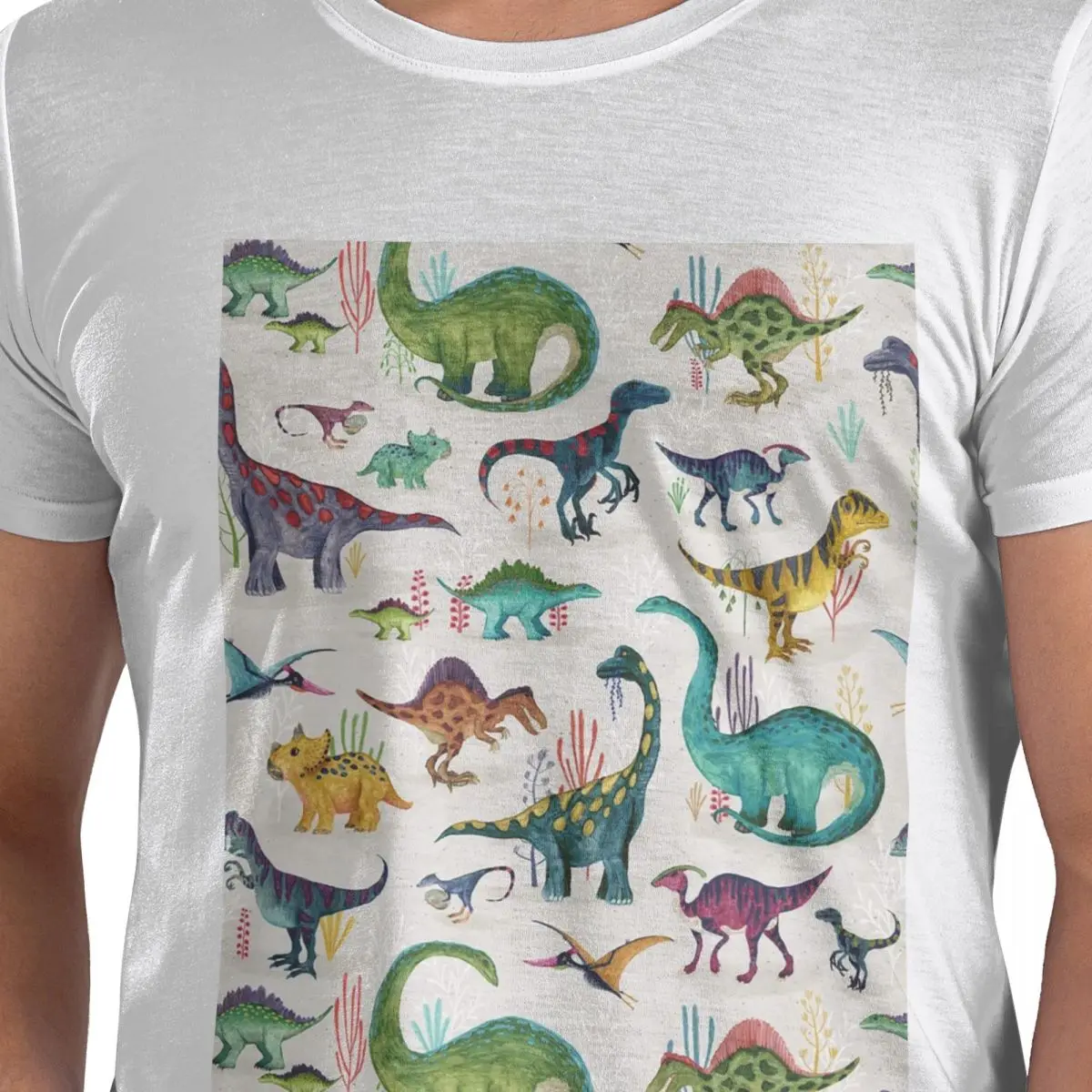 

Яркие динозавры, футболка из 100% хлопка, мужские классические футболки, мужские футболки с круглым вырезом и коротким рукавом, S-6XL