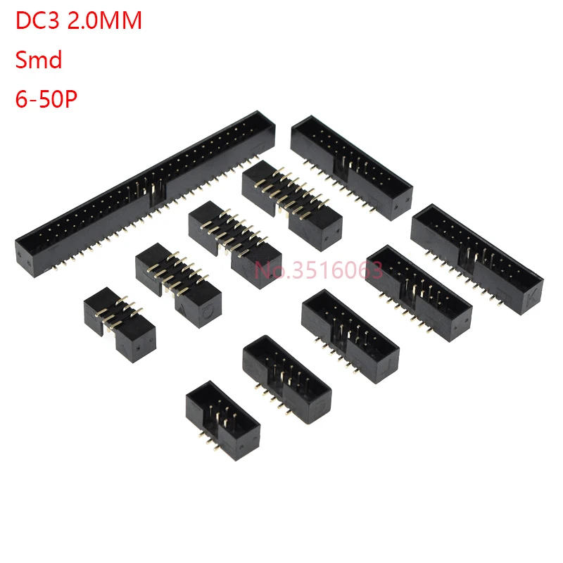 10pcs Smt Dc3 6/8/10/12/14/16/20/30/40 Positions Idc Dual Row 2.0mm Pitch Connector Smd Pcb Idc Socket