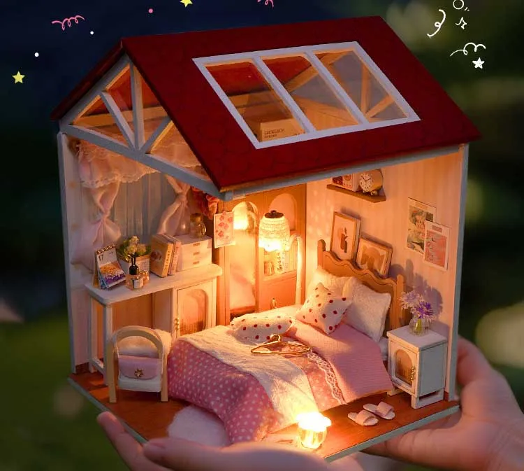 DIY Puppenhaus Holz-Miniatur-Set mit Möbelset Handgefertigtes Modell-Bausatz Spielzeug-Geschenkbox für Geburtstage – Detail 16