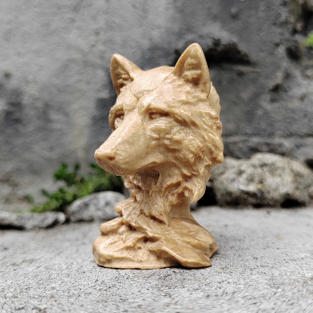 1.8 Inch Hand-Carved Wooden Wolf Figurine Ornament, Ethnic Style, Modern Style, Suitable for Desktop Decorations, Halloween Decorations, Party Decorations, Indoor Decorations, Christmas Decorations, Fireplace, Study Room, New Year's Gift