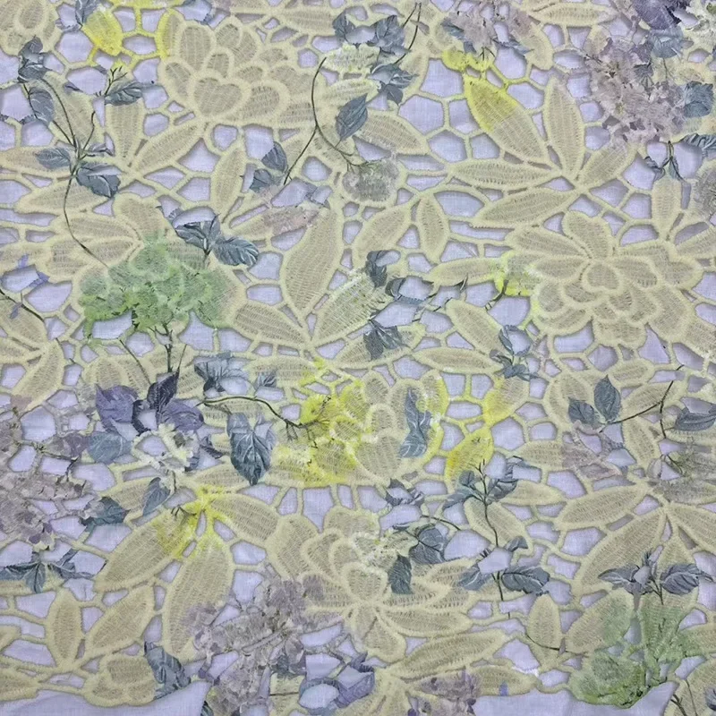 

Rose Flower Water Soluble Lace Embroidered Fabric Hollow Out Dress Shirt Blouse Handmade Sewing Fabric