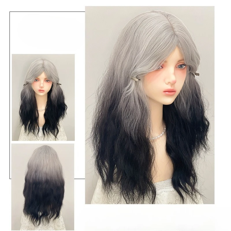 

Wig girl group black and white goth gradual change lolita long curly hair cool handsome medium long hair wholesale