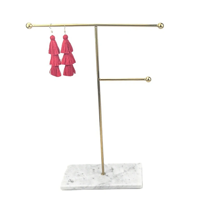 

Jewelry Display Storage Shelf With Marble Base Fashion Ins Modern Jewelry Ring Necklace Earrings Metal Display Stand Easy To Use