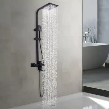 淋浴龍頭組 雨淋式蓮蓬頭手把組合組 壁掛式 黑色 雨淋式及瀑布式噴頭 不鏽鋼 6 最佳銷售 淋浴龍頭套裝 - №3