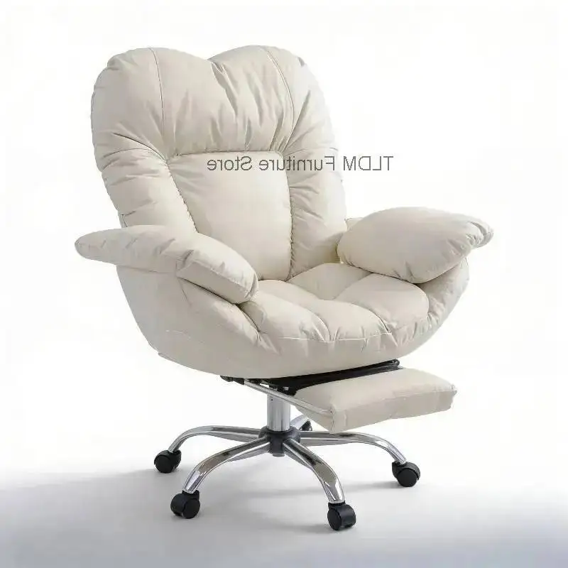 Padded Ergonomic Lazy Heart-shaped Chair with Office Footrest Swivel Backrest Recliner Plush Gaming Chair for Living Room