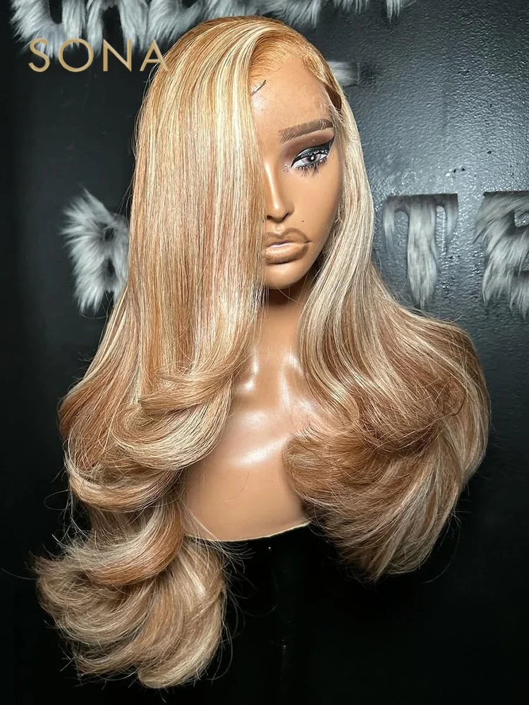 

13x6 613 # 27 # Выделите HD Парик Фронта Шнурка Человеческих Волос Парик Для Женщин 13x4 Кружева Фронтальный Медовый Блондин Парик Фронта Шнурка Объемная Волна Парик