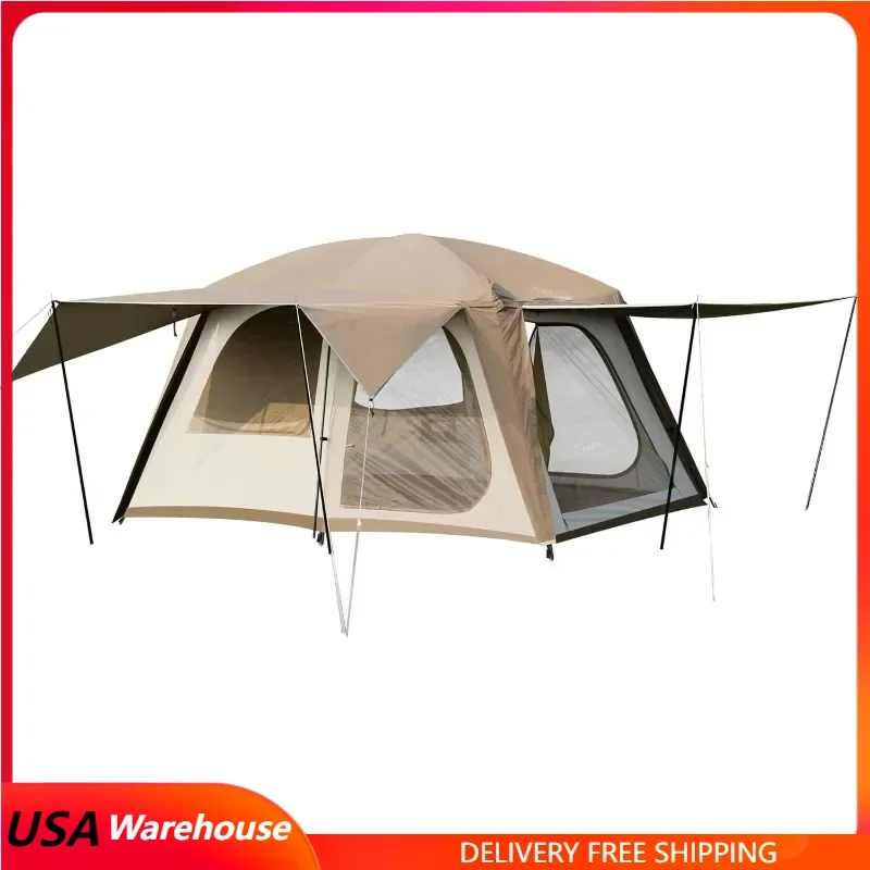 Camping Tent Large Family Cabin Tents Double Layer Waterproof Portable Glamping Tent Big Tent Outdoor Camping Hiking Backpacking