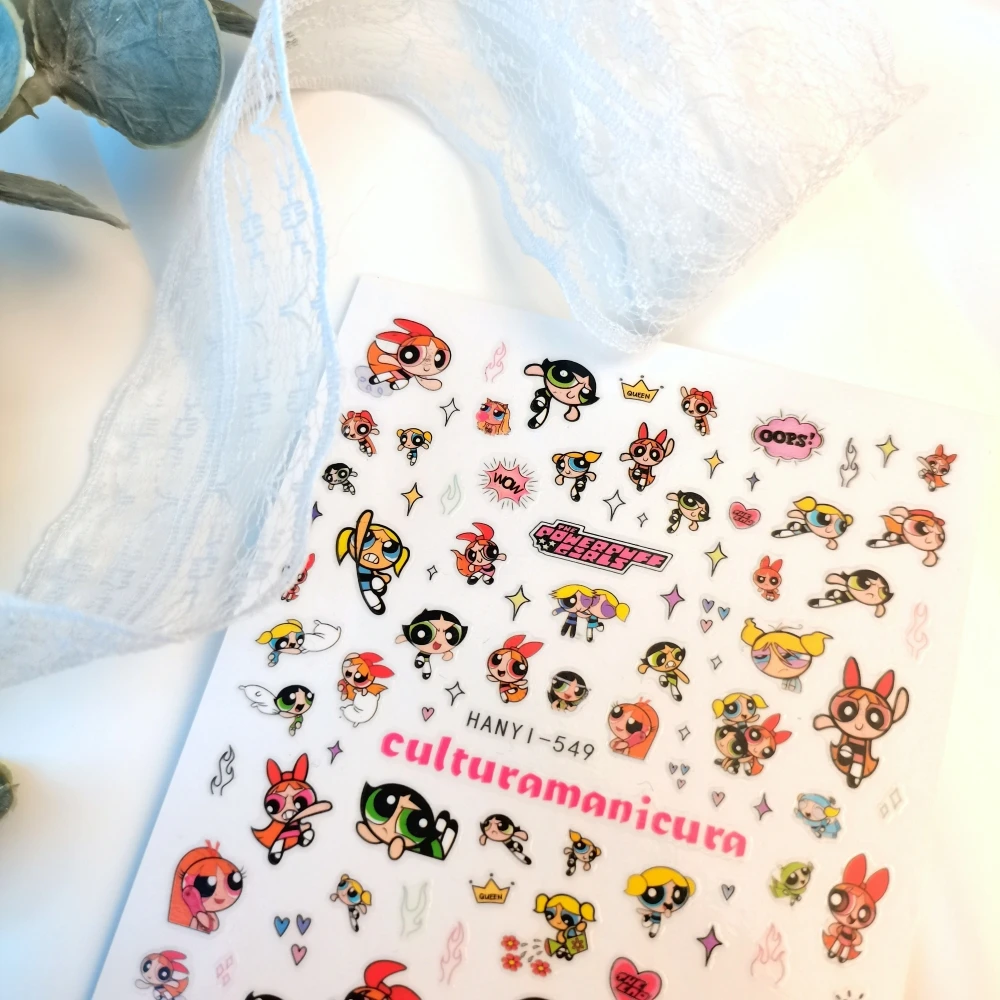 1 sheet The Powerpuff Girls New Cartoon Nail Art Stickers Nail Decals for Manicure fashion Design DIY Happy Accessories