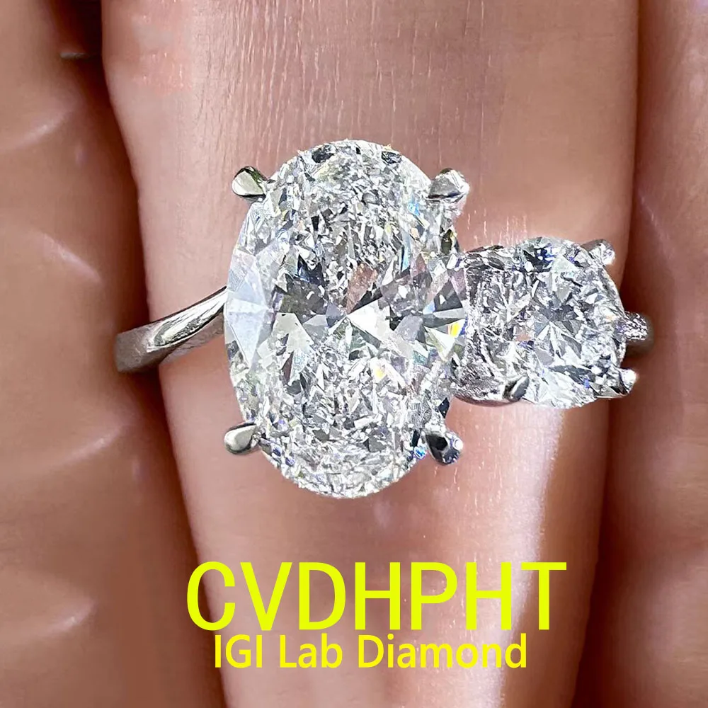 Soild Platinum PT950 Gold Ring IGI Lab Growing Diamond Ring Oval shape D Color 1-5Ct wedding ring