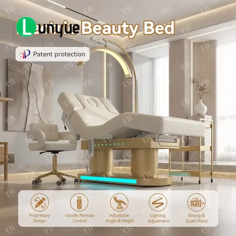 Luxury Spa Beauty Massage Bed Modern Stainless Steel Quad Motor High Density Sponge Adjustable Function with Lighting for