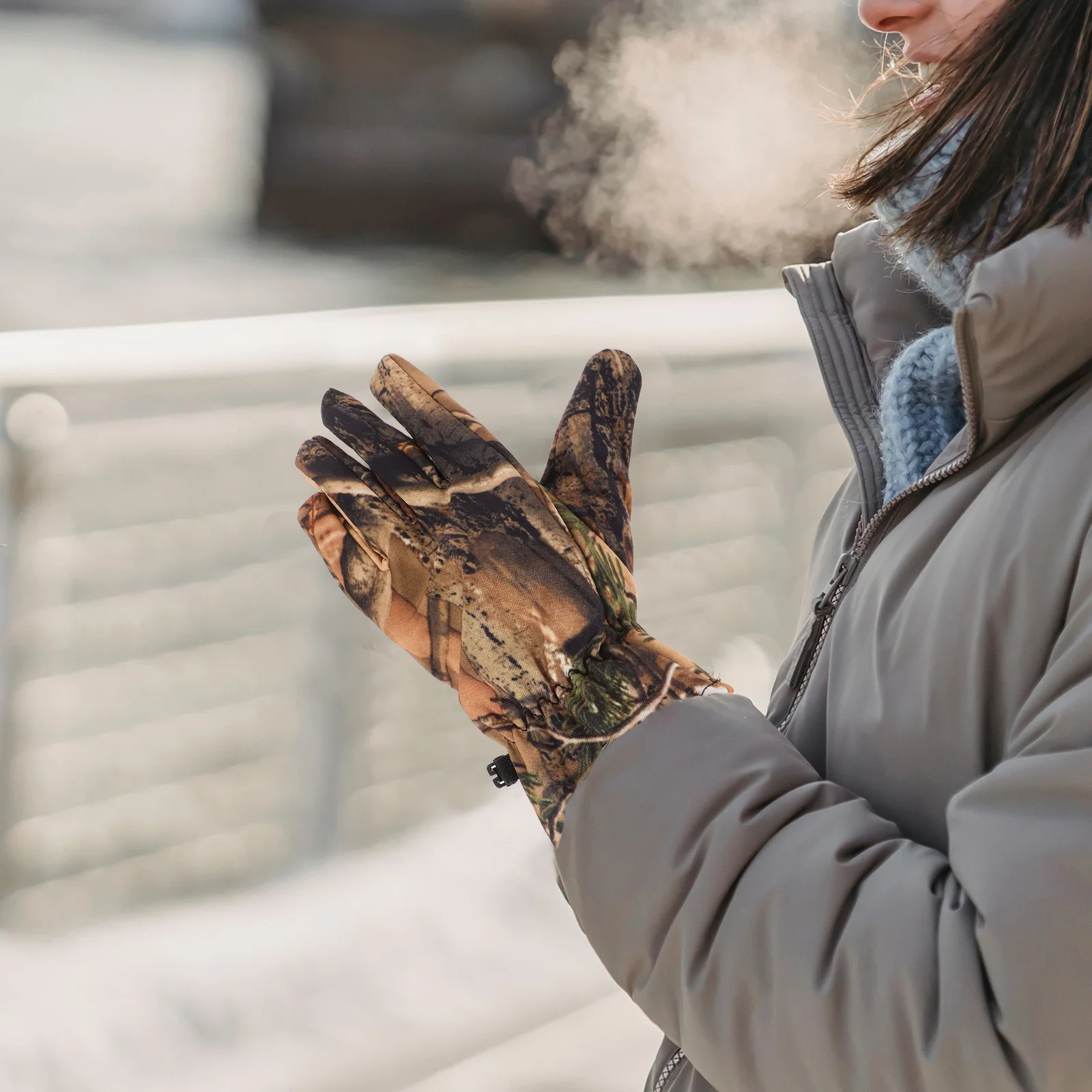 1 زوج الشتاء كامو قفازات الصيد مع بطانة المخملية كامل الاصبع في الهواء الطلق سريعة الجافة مطاطا الدراجات قفاز للرجال التمويه والعتاد #2